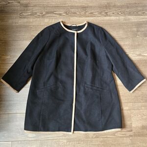 Talbots Jacket Womens 14P Black Cotton Blend Snap Textured Blazer Coat Preppy